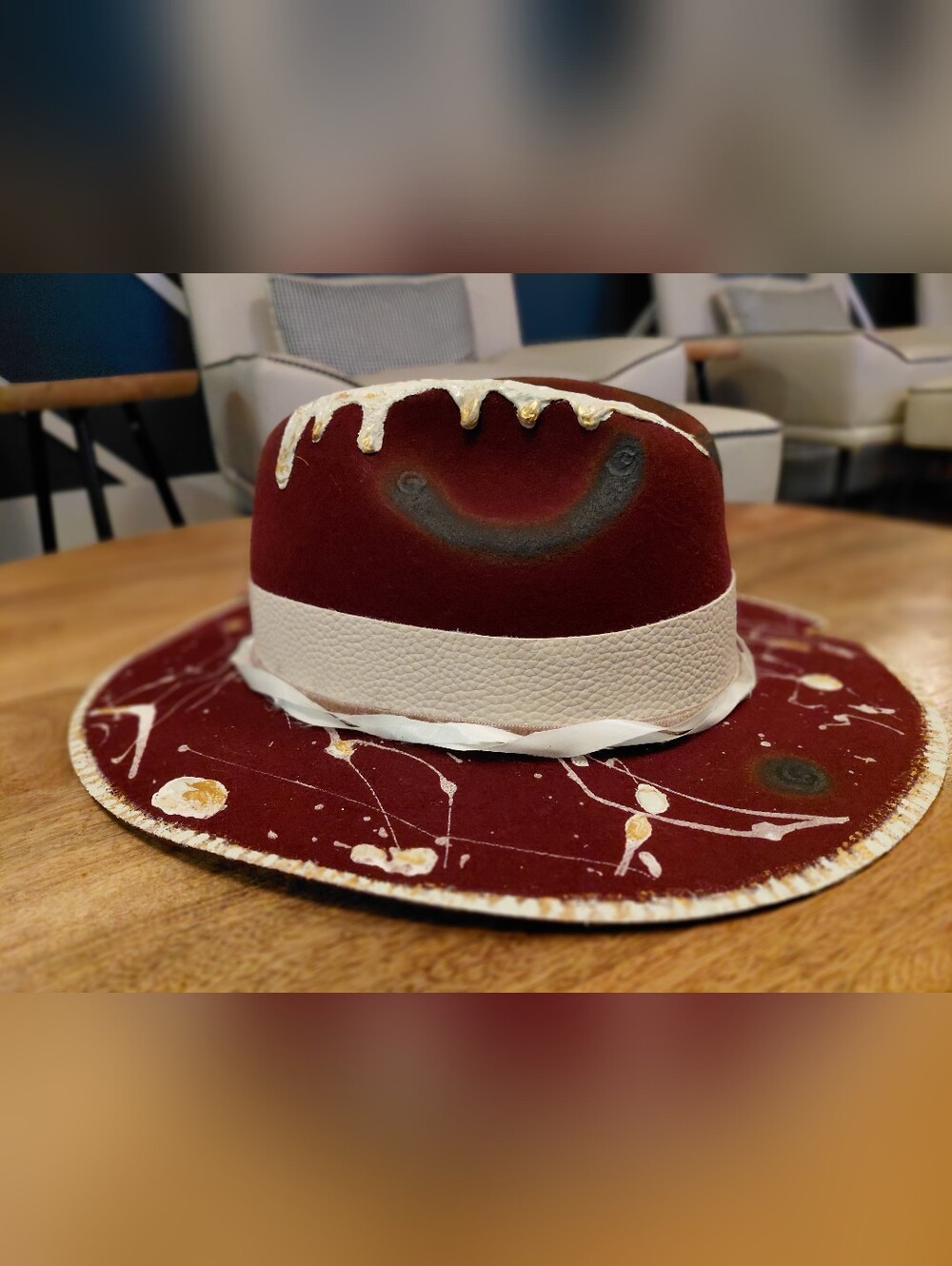 Men's Burgundy Felt Fedora with Cream Band